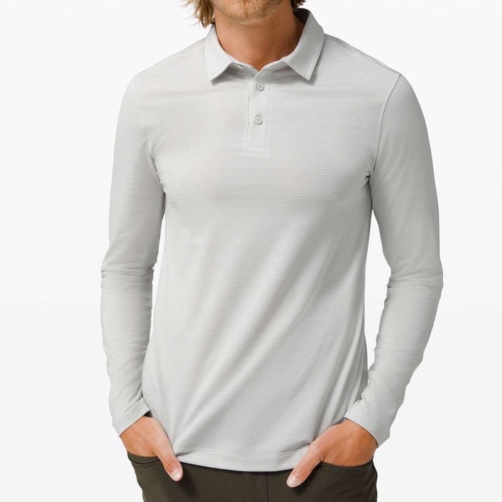 LULULEMON Evolution Long Sleeve Polo Heathered Vapor Silverescent Xl Shirt FLAW
